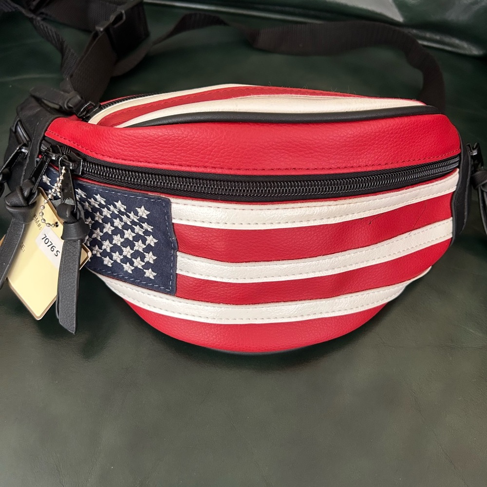 American Flag Leather Sling Bag - Red, White, Blue. NWT